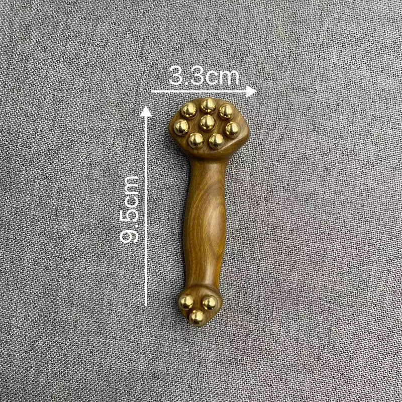 〔San〕Double Ended Facial Fascia Lifting Tool With 11 Brass Gold Bead Sandalwood Cheek Eyes Beauty Massage Gua Sha Stick Point