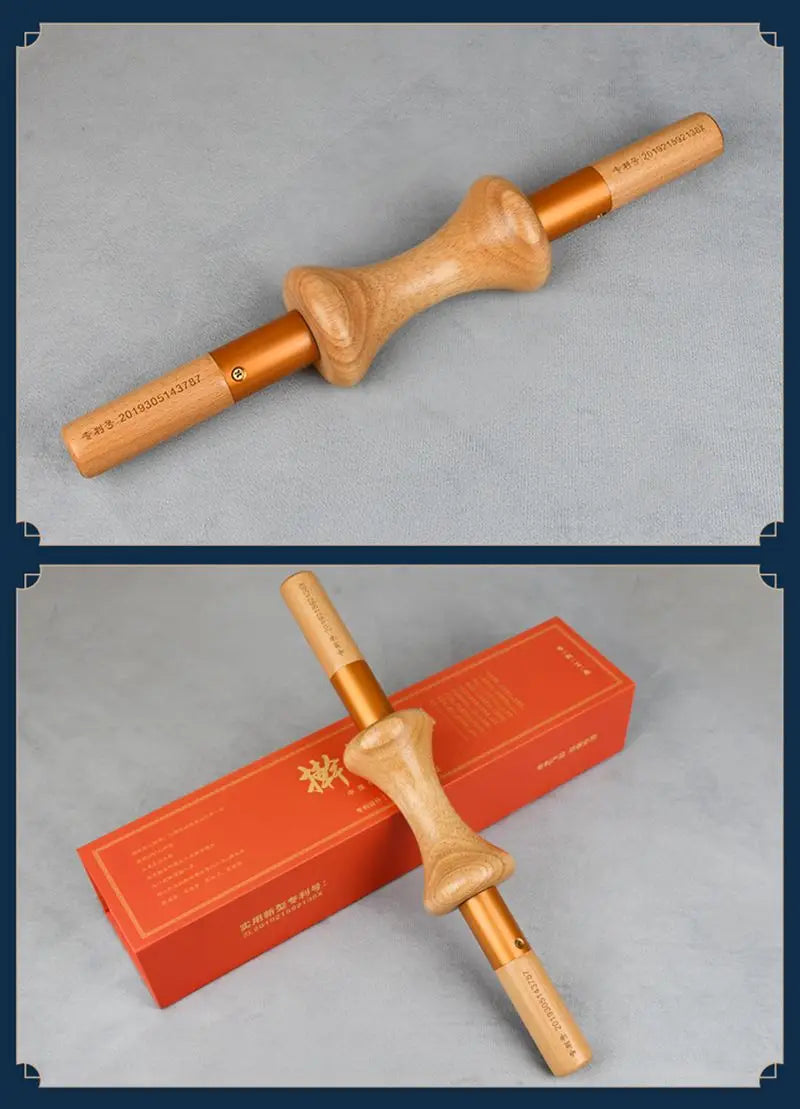 Beech rolling massage stick back abdomen body meridian scraping massager to relax muscle pressure scraping tool