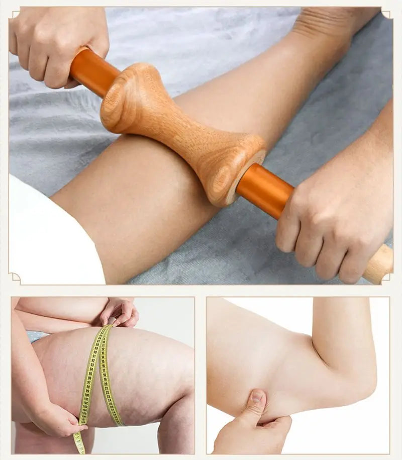 Beech rolling massage stick back abdomen body meridian scraping massager to relax muscle pressure scraping tool