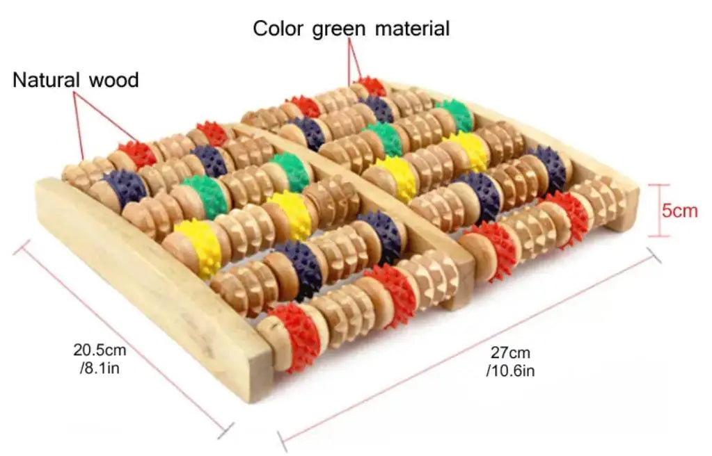 Wooden Foot Massage Roller Big Five-row Wooden Foot Massager Stimulating Acupoint Feet Plantar Fasciitis Roller Reflexology