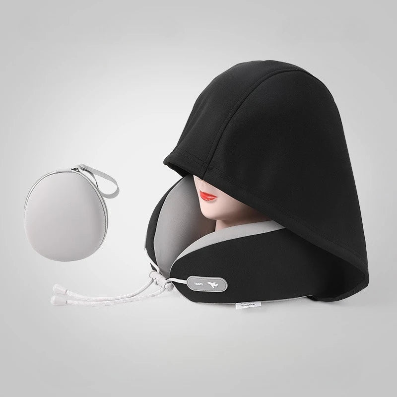 Privacy-Friendly Ergonomic Hooded Neck Pillow for Summer with Slow Rebound Memory Foam 360° Full Neck Support Pillow for Travel