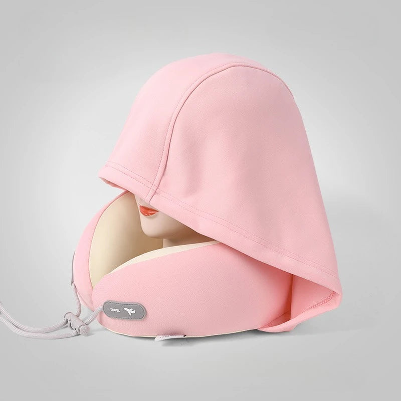 Privacy-Friendly Ergonomic Hooded Neck Pillow for Summer with Slow Rebound Memory Foam 360° Full Neck Support Pillow for Travel