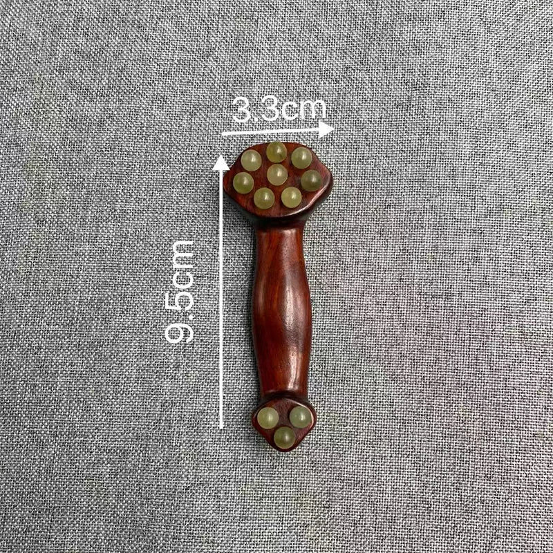 〔San〕Double Ended Facial Fascia Lifting Tool With 11 Brass Gold Bead Sandalwood Cheek Eyes Beauty Massage Gua Sha Stick Point
