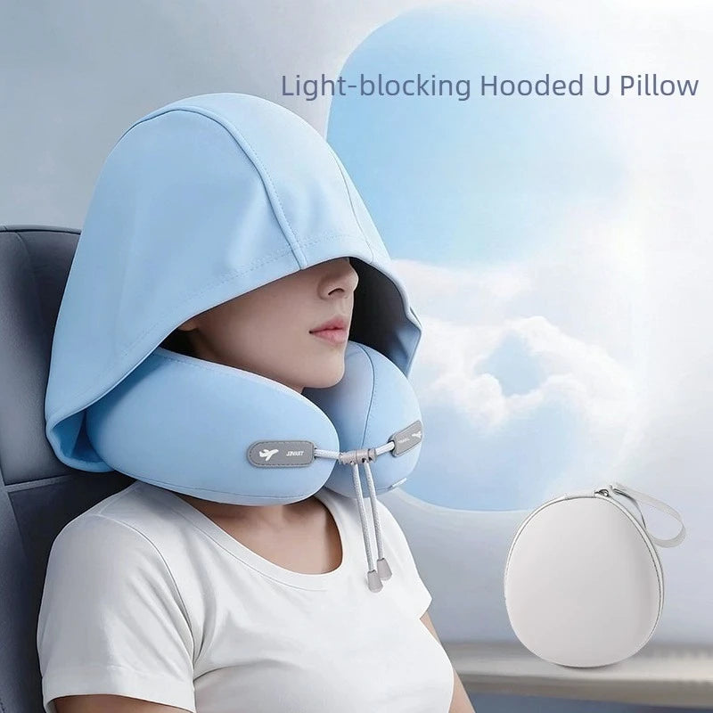 Privacy-Friendly Ergonomic Hooded Neck Pillow for Summer with Slow Rebound Memory Foam 360° Full Neck Support Pillow for Travel