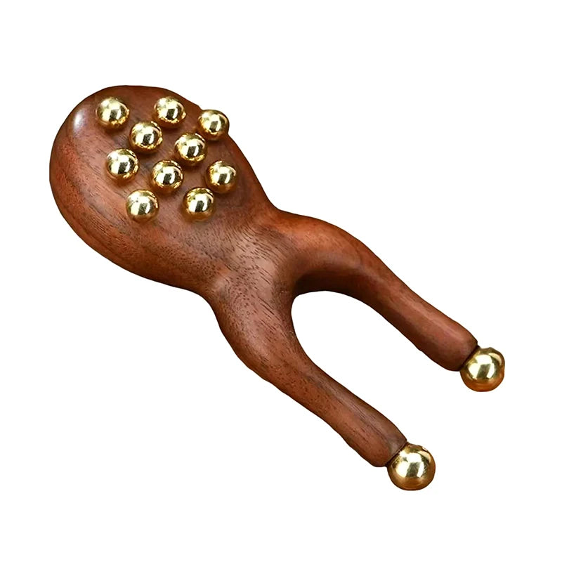 Wooden Nose Guasha Massage Tool Brass Bead Handheld Comb Antistatic For Face Nose Eye Relaxation Spot Meridians Acupoint
