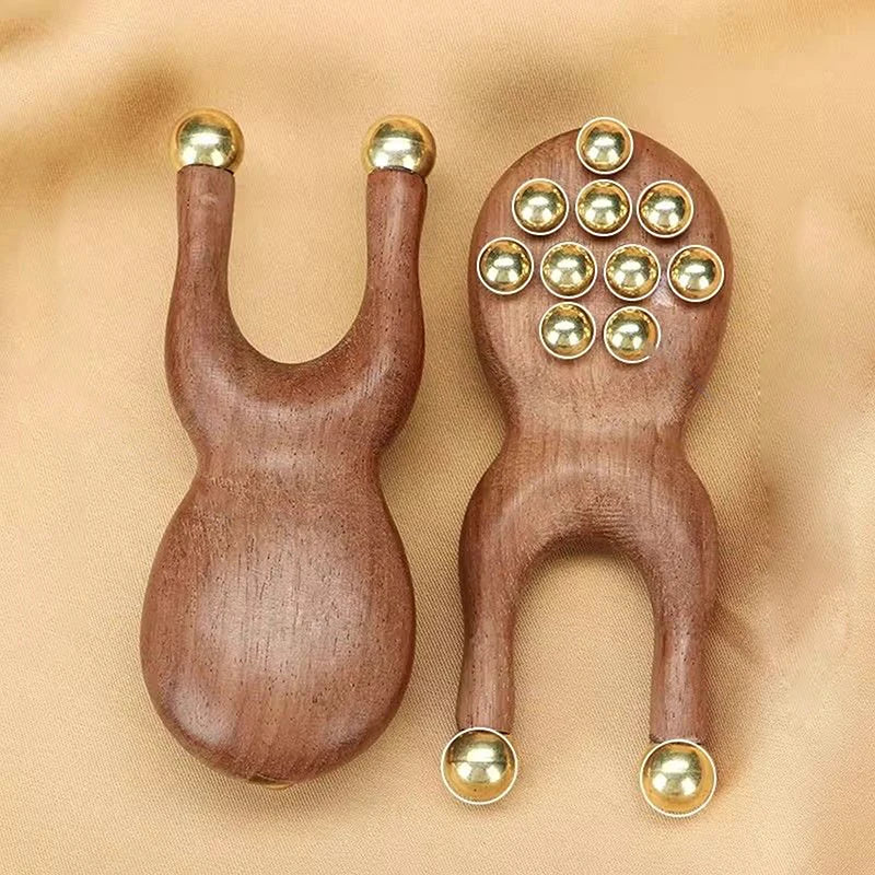 Wooden Nose Guasha Massage Tool Brass Bead Handheld Comb Antistatic For Face Nose Eye Relaxation Spot Meridians Acupoint