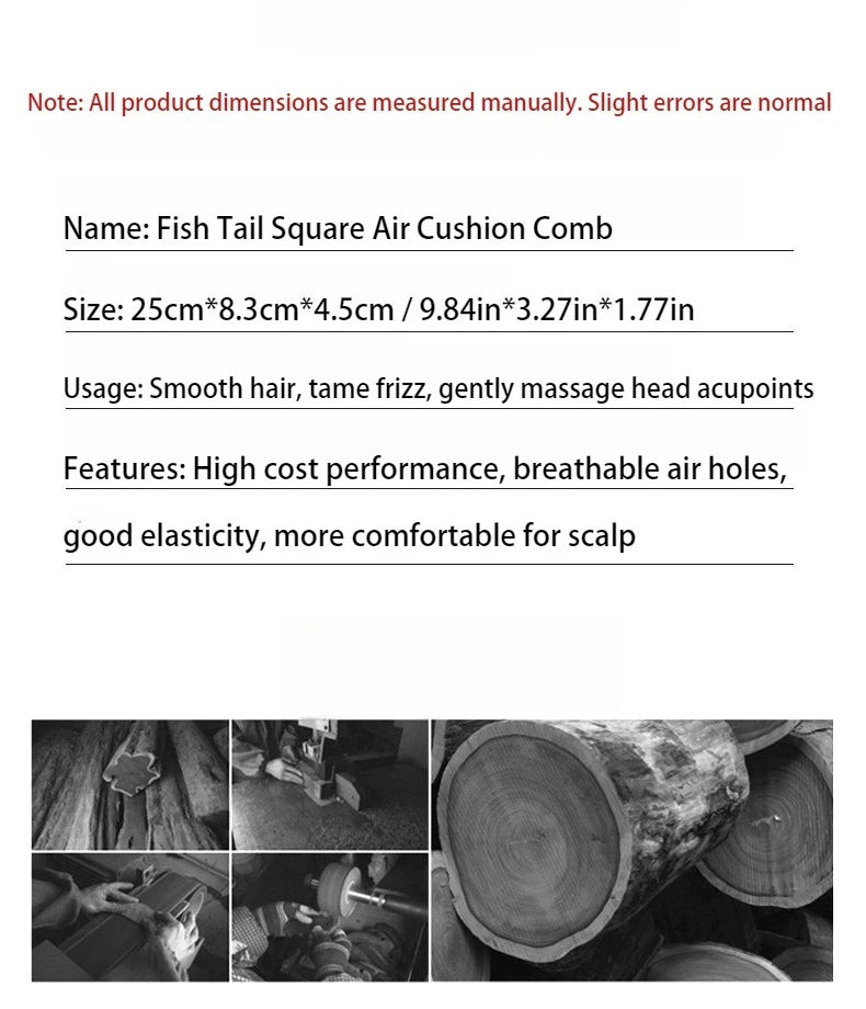 Natural Sandalwood Air Cushion Comb Scalp Massage Hair Brush Women Anti-static Hairdressing Comb for Hair Volume & Curly Hair