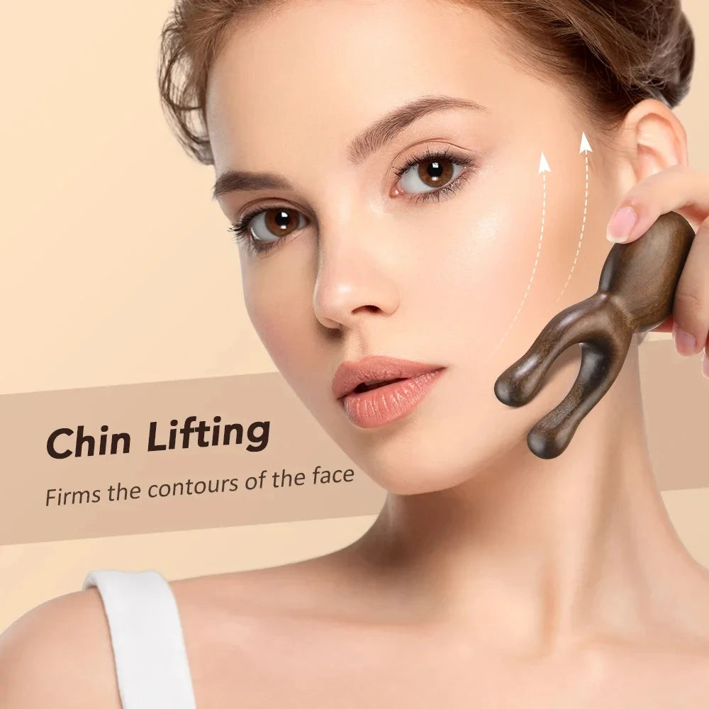 Wooden Gua Sha Facial Tool Head Massager for Face Nose Eye Acupressure Massage
