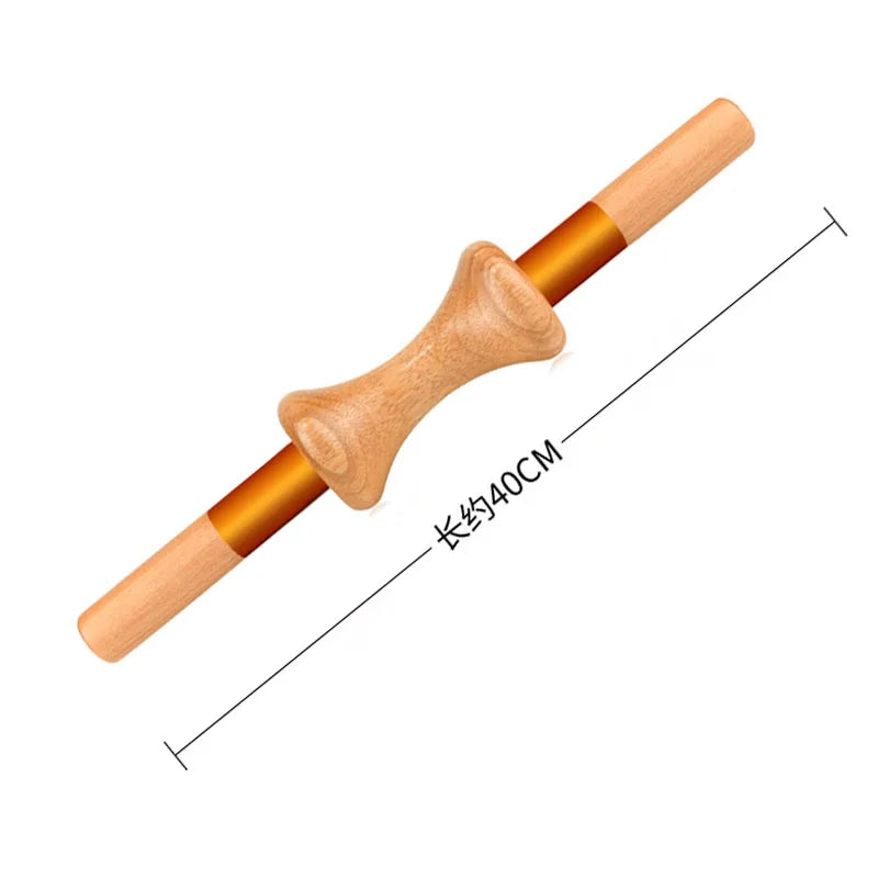 Beech rolling massage stick back abdomen body meridian scraping massager to relax muscle pressure scraping tool