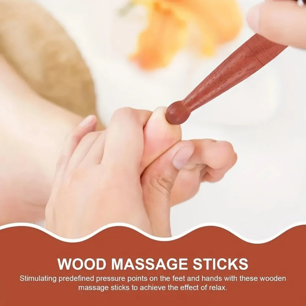 5-Pack Natural Redwood Meridian Manual Massage Sticks, Plastic-Free Acupoint Massage Aids for Face and Body