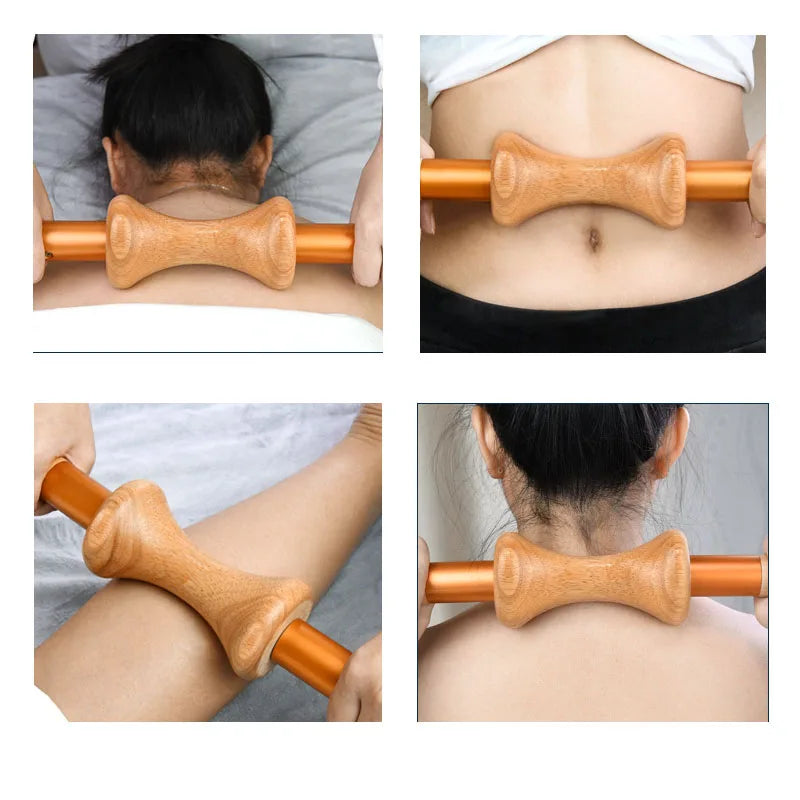 Beech rolling massage stick back abdomen body meridian scraping massager to relax muscle pressure scraping tool