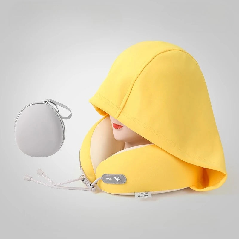 Privacy-Friendly Ergonomic Hooded Neck Pillow for Summer with Slow Rebound Memory Foam 360° Full Neck Support Pillow for Travel
