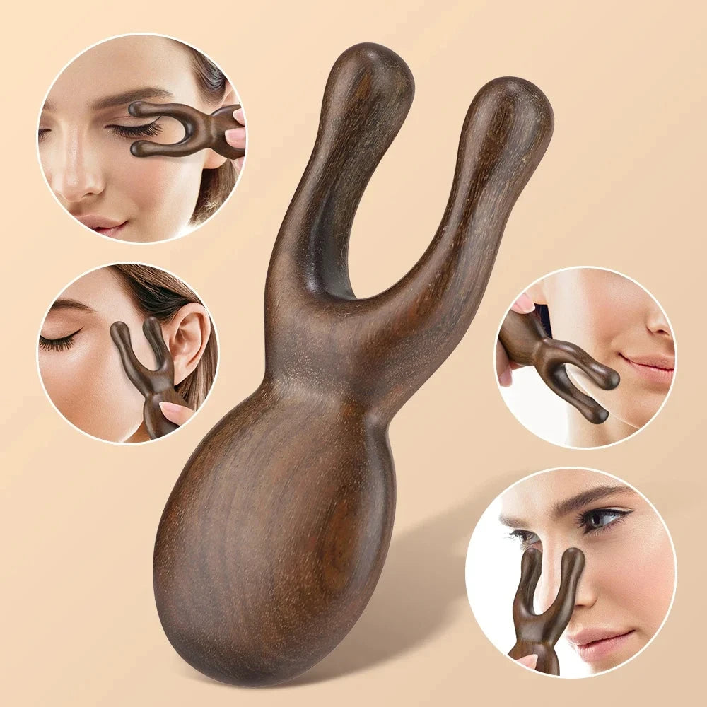 Wooden Gua Sha Facial Tool Head Massager for Face Nose Eye Acupressure Massage