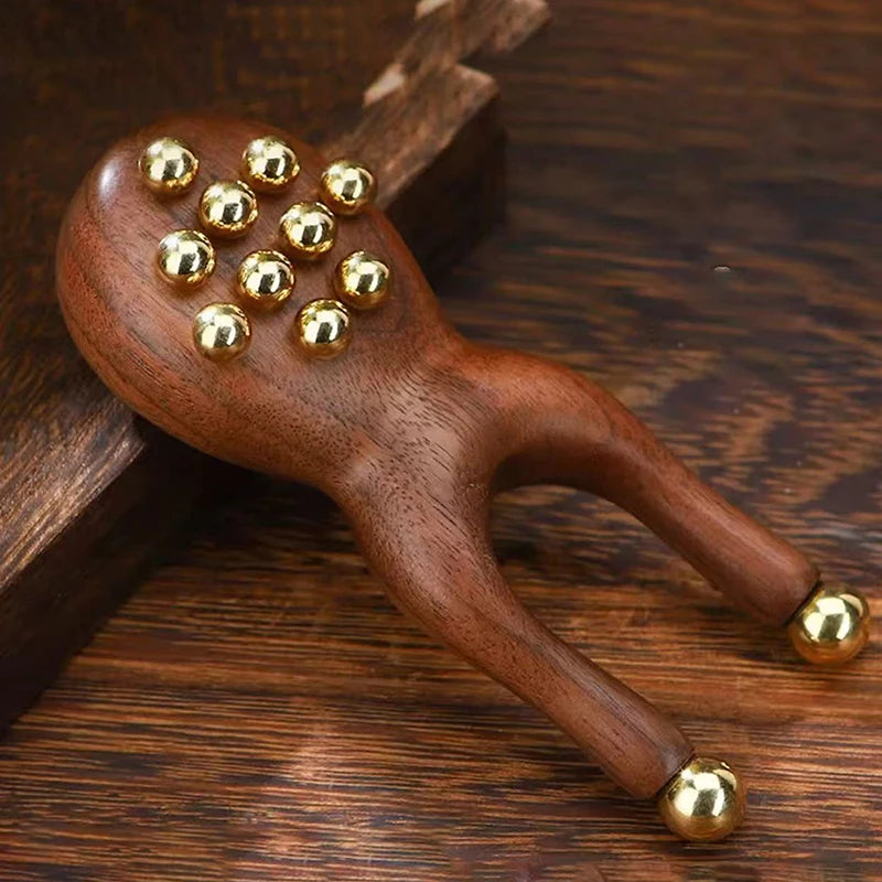 Wooden Nose Guasha Massage Tool Brass Bead Handheld Comb Antistatic For Face Nose Eye Relaxation Spot Meridians Acupoint