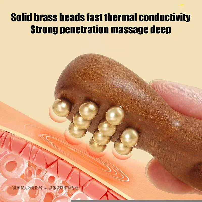 Wooden Nose Guasha Massage Tool Brass Bead Handheld Comb Antistatic For Face Nose Eye Relaxation Spot Meridians Acupoint
