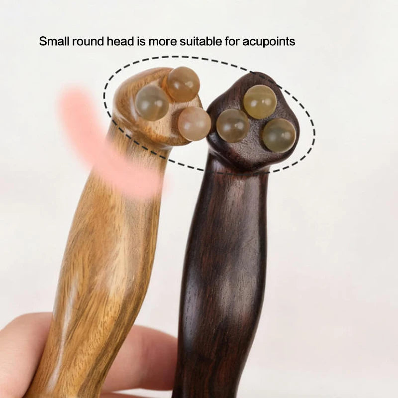 〔San〕Double Ended Facial Fascia Lifting Tool With 11 Brass Gold Bead Sandalwood Cheek Eyes Beauty Massage Gua Sha Stick Point