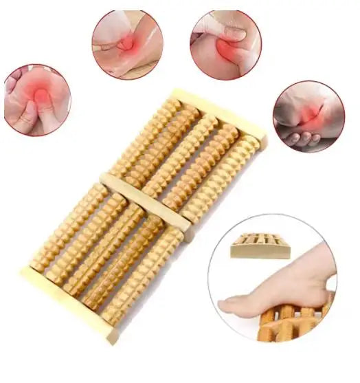 Wooden Foot Massage Roller Big Five-row Wooden Foot Massager Stimulating Acupoint Feet Plantar Fasciitis Roller Reflexology