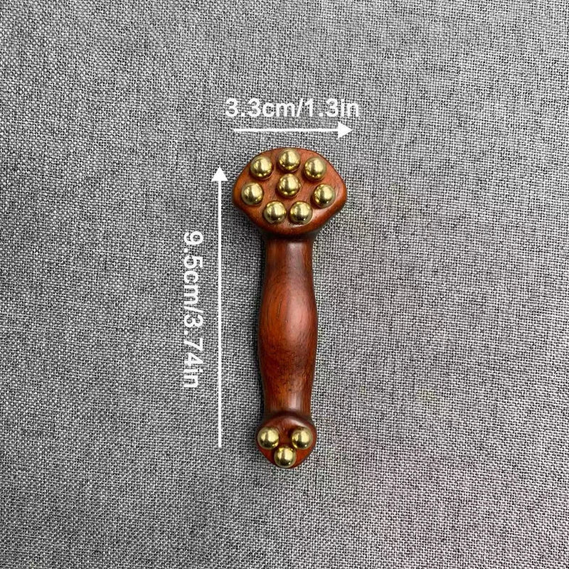 〔San〕Double Ended Facial Fascia Lifting Tool With 11 Brass Gold Bead Sandalwood Cheek Eyes Beauty Massage Gua Sha Stick Point