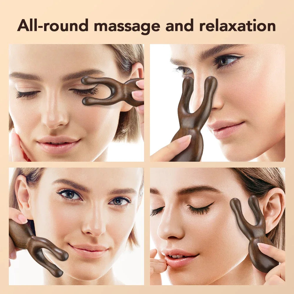 Wooden Gua Sha Facial Tool Head Massager for Face Nose Eye Acupressure Massage