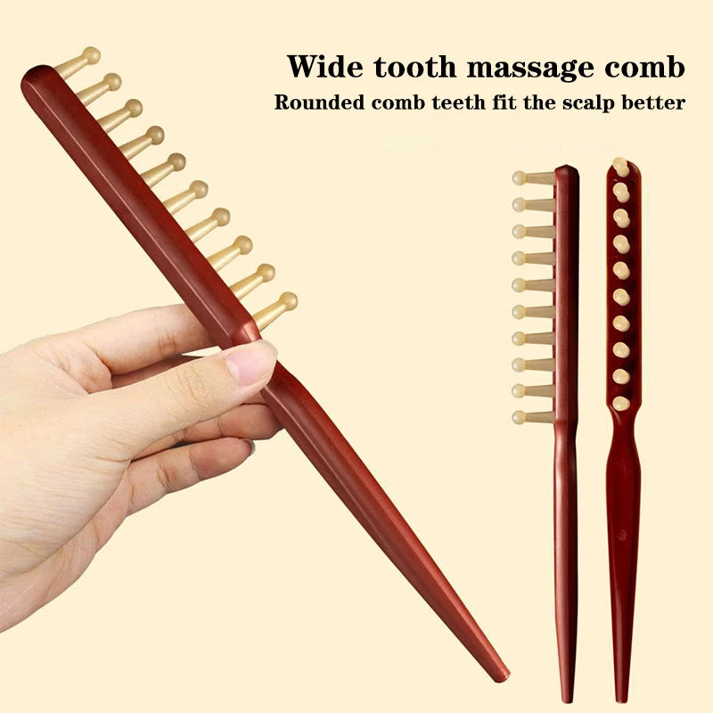 ♥Head Meridians Massage Comb Copper Wood Meridians Comb Needling Guasha Scalp Relax Tools