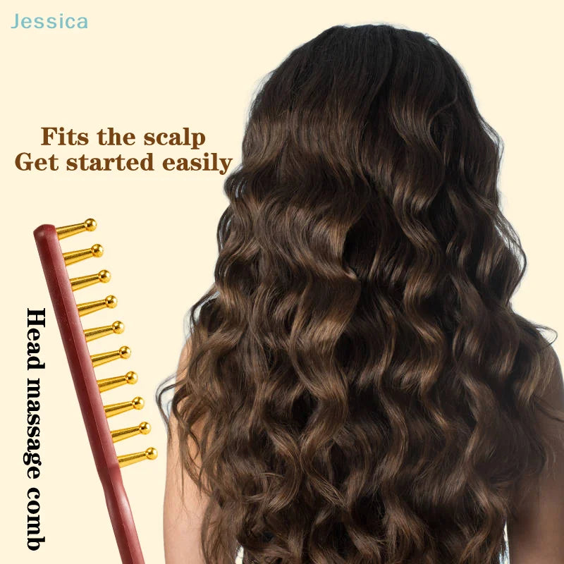 ♥Head Meridians Massage Comb Copper Wood Meridians Comb Needling Guasha Scalp Relax Tools