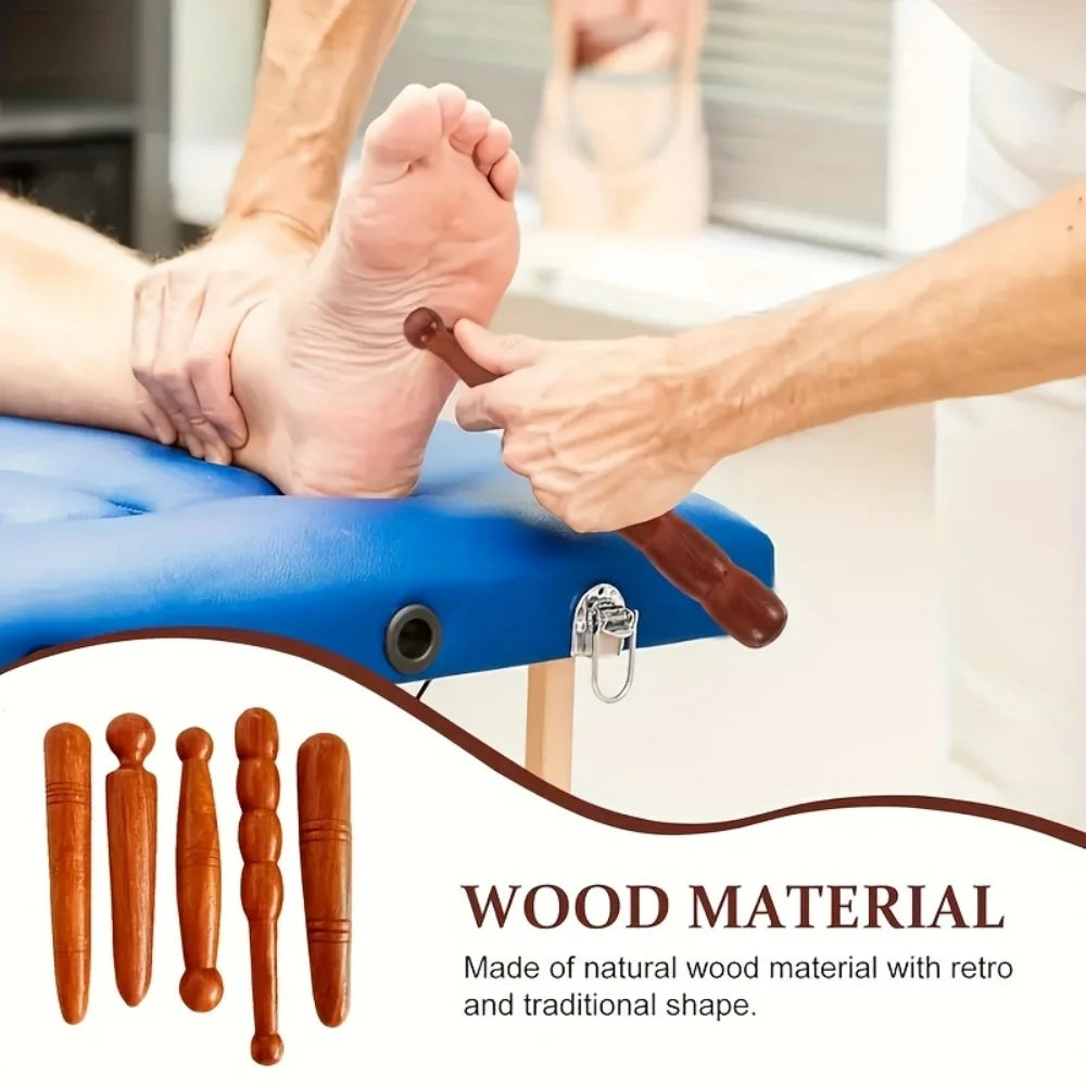 5-Pack Natural Redwood Meridian Manual Massage Sticks, Plastic-Free Acupoint Massage Aids for Face and Body