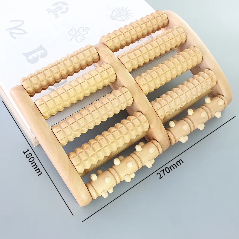 Wooden Foot Massage Roller Big Five-row Wooden Foot Massager Stimulating Acupoint Feet Plantar Fasciitis Roller Reflexology