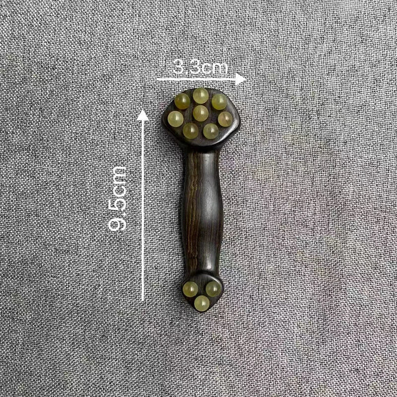 〔San〕Double Ended Facial Fascia Lifting Tool With 11 Brass Gold Bead Sandalwood Cheek Eyes Beauty Massage Gua Sha Stick Point