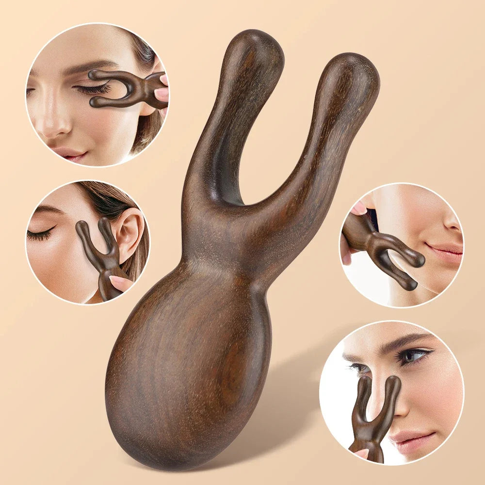 Wooden Gua Sha Facial Tool Head Massager for Face Nose Eye Acupressure Massage