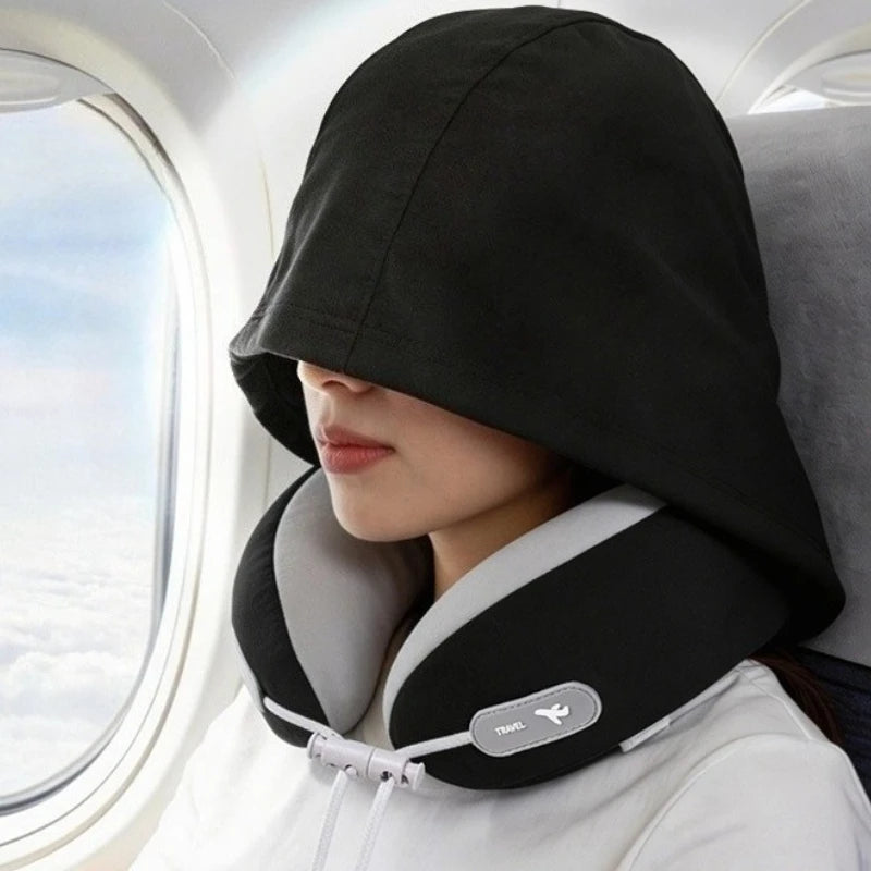 Privacy-Friendly Ergonomic Hooded Neck Pillow for Summer with Slow Rebound Memory Foam 360° Full Neck Support Pillow for Travel