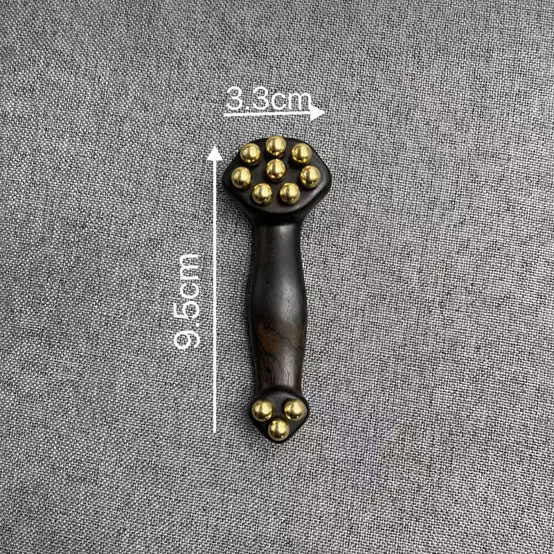 〔San〕Double Ended Facial Fascia Lifting Tool With 11 Brass Gold Bead Sandalwood Cheek Eyes Beauty Massage Gua Sha Stick Point