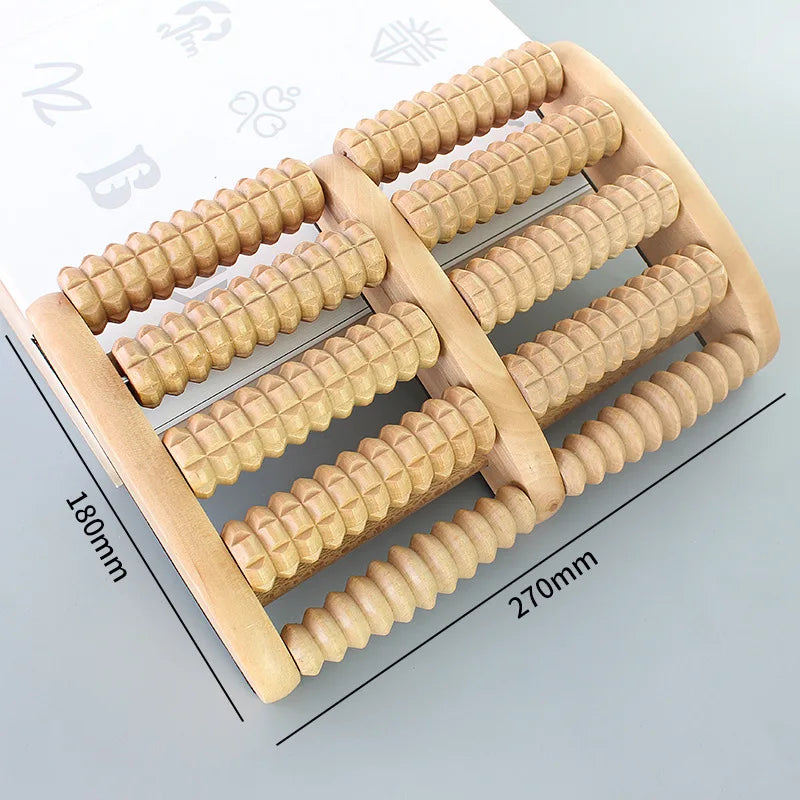 Wooden Foot Massage Roller Big Five-row Wooden Foot Massager Stimulating Acupoint Feet Plantar Fasciitis Roller Reflexology