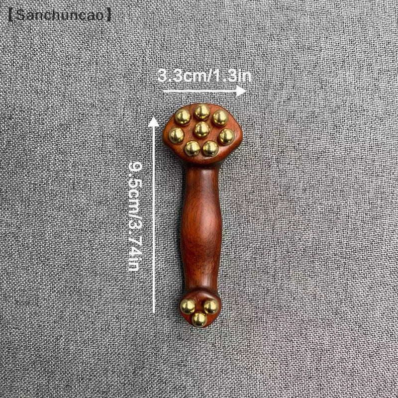 〔San〕Double Ended Facial Fascia Lifting Tool With 11 Brass Gold Bead Sandalwood Cheek Eyes Beauty Massage Gua Sha Stick Point