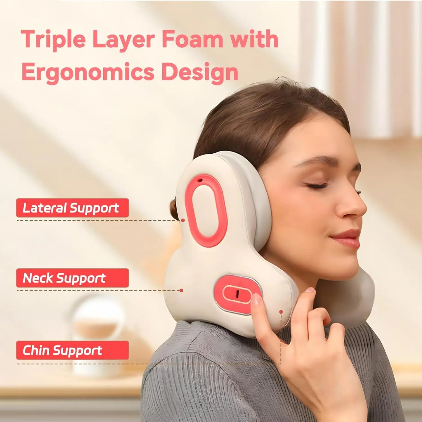 3 in1 Neck Pillow for Travel, Bluetooth Noise-Canceling Headset with Neck Massager and Heat, U-Shape Memory Foam Airplane Pillow