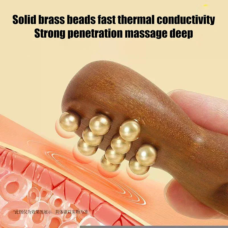 Wooden Nose Guasha Massage Tool Brass Bead Handheld Comb Antistatic For Face Nose Eye Relaxation Spot Meridians Acupoint