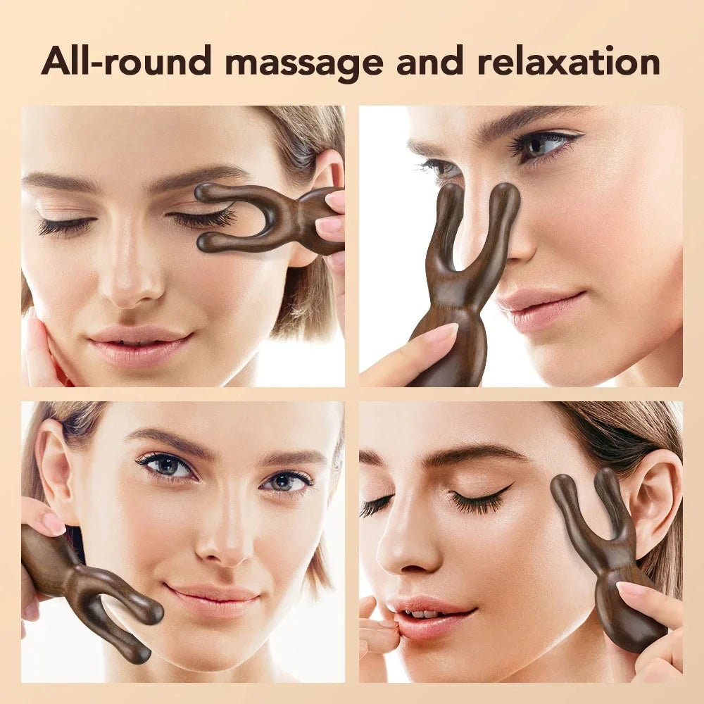 Wooden Gua Sha Facial Tool Head Massager for Face Nose Eye Acupressure Massage