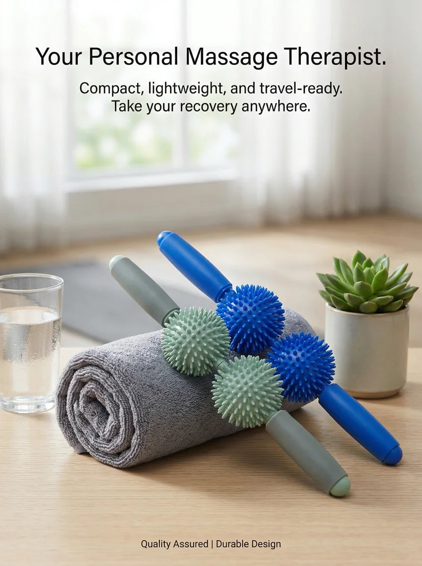 Taiwan Style Hedgehog Ball & Mace Massage Roller, Massage Ball Roller, Yoga Stick for Back Muscle Soreness Relief and Relaxation