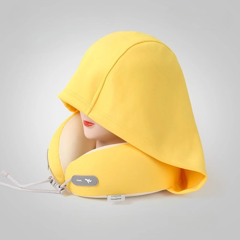 Privacy-Friendly Ergonomic Hooded Neck Pillow for Summer with Slow Rebound Memory Foam 360° Full Neck Support Pillow for Travel