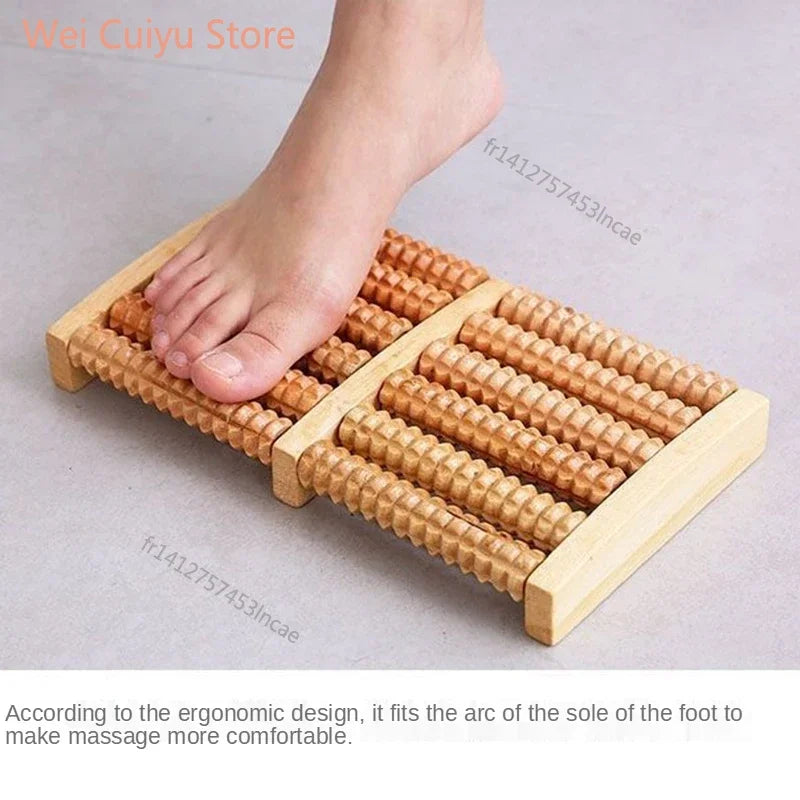 Wooden 6 Row Foot Massager Pain Stress Relief Shiatsu Roller Foot Care Massager Roller Heath Therapy Relax Massage Massager Tool