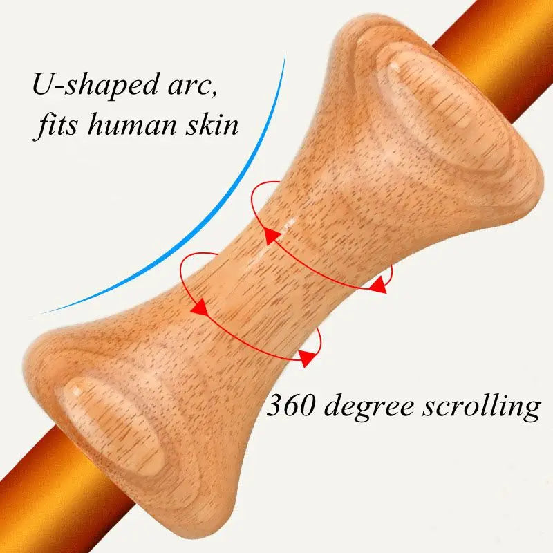Beech rolling massage stick back abdomen body meridian scraping massager to relax muscle pressure scraping tool