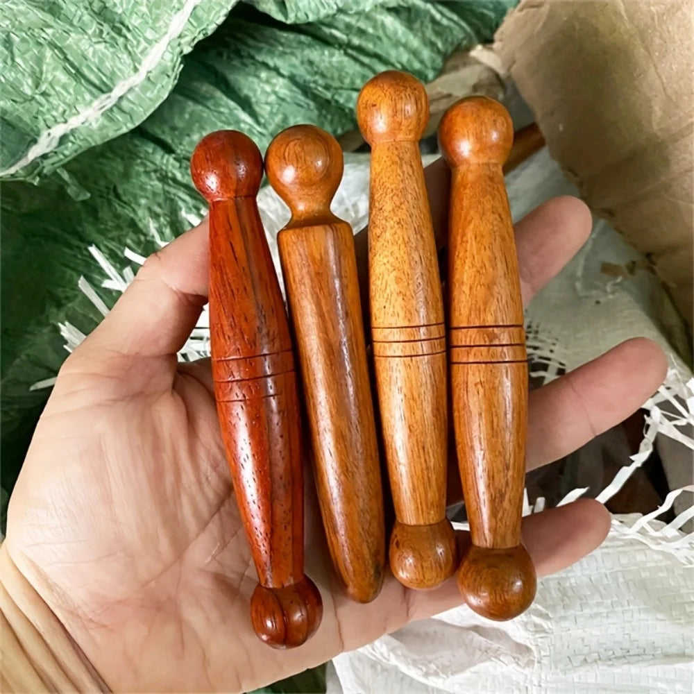5-Pack Natural Redwood Meridian Manual Massage Sticks, Plastic-Free Acupoint Massage Aids for Face and Body