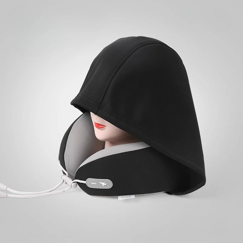 Privacy-Friendly Ergonomic Hooded Neck Pillow for Summer with Slow Rebound Memory Foam 360° Full Neck Support Pillow for Travel