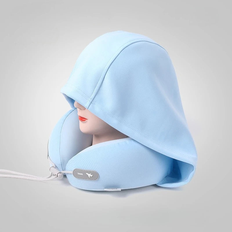 Privacy-Friendly Ergonomic Hooded Neck Pillow for Summer with Slow Rebound Memory Foam 360° Full Neck Support Pillow for Travel