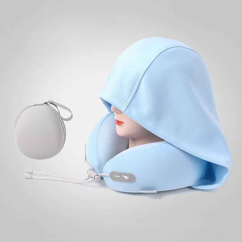 Privacy-Friendly Ergonomic Hooded Neck Pillow for Summer with Slow Rebound Memory Foam 360° Full Neck Support Pillow for Travel