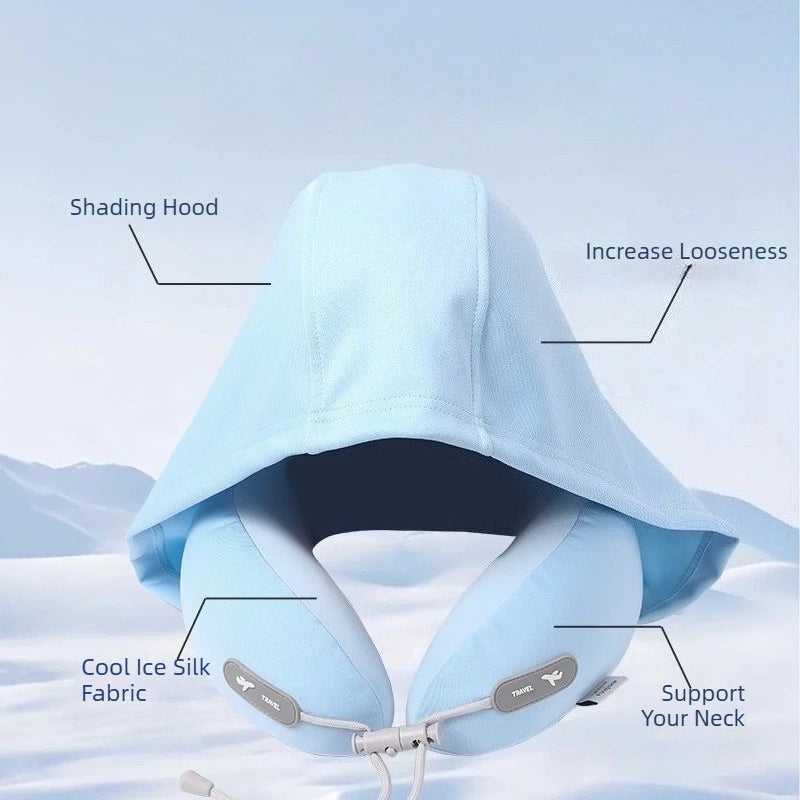 Privacy-Friendly Ergonomic Hooded Neck Pillow for Summer with Slow Rebound Memory Foam 360° Full Neck Support Pillow for Travel