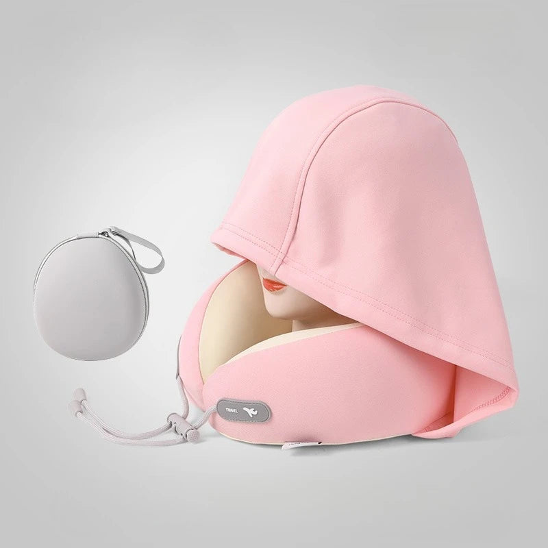 Privacy-Friendly Ergonomic Hooded Neck Pillow for Summer with Slow Rebound Memory Foam 360° Full Neck Support Pillow for Travel