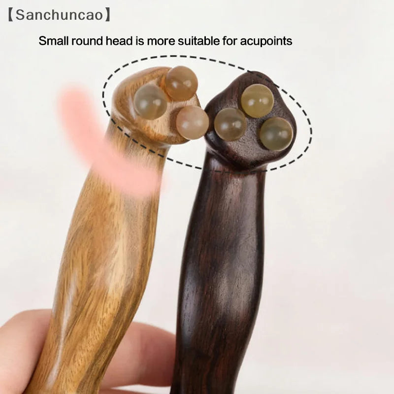 〔San〕Double Ended Facial Fascia Lifting Tool With 11 Brass Gold Bead Sandalwood Cheek Eyes Beauty Massage Gua Sha Stick Point