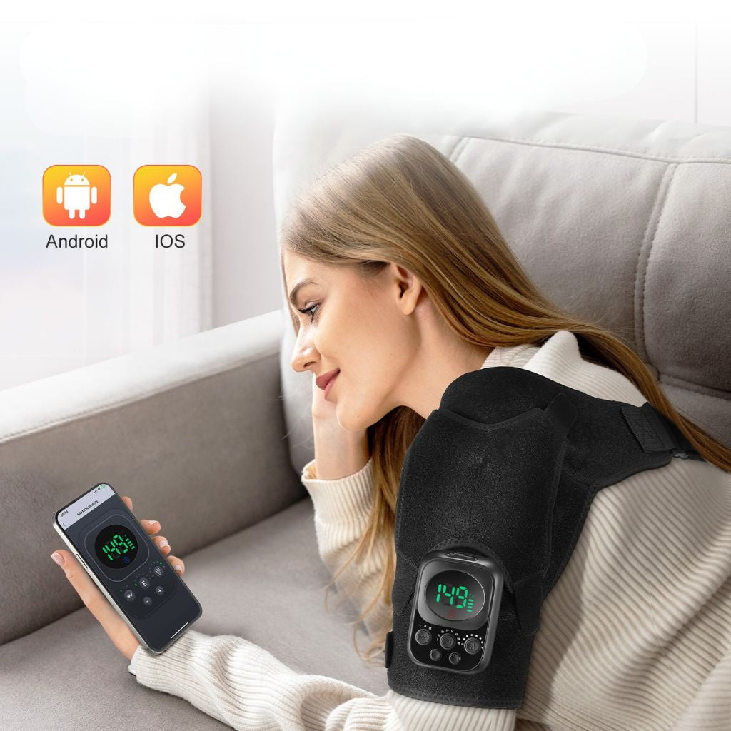 Attelle Chauffante d'Épaule Sans Fil — Vibration, 5 Niveaux de Chaleur et Contrôle par Application