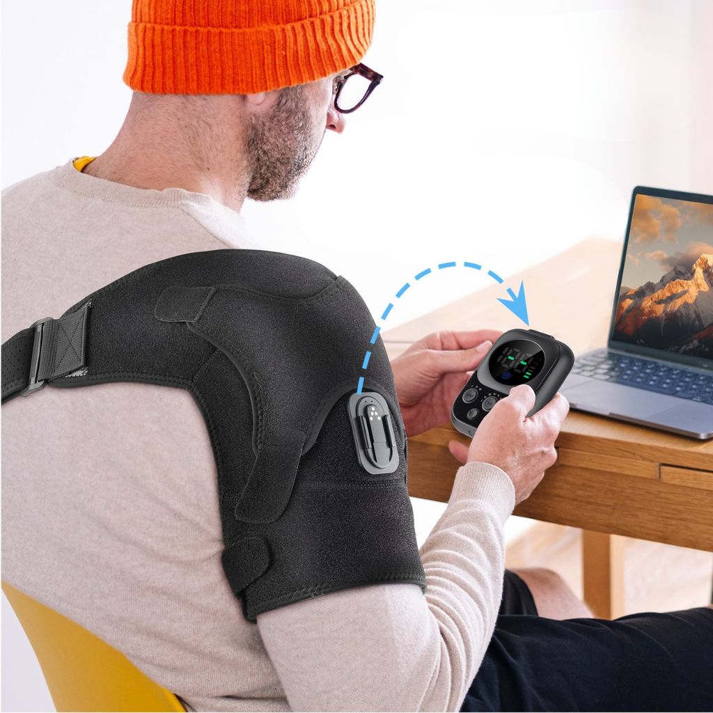 Attelle Chauffante d'Épaule Sans Fil — Vibration, 5 Niveaux de Chaleur et Contrôle par Application