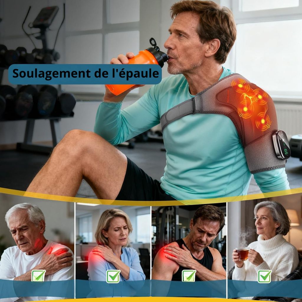 Attelle Chauffante d'Épaule Sans Fil — Vibration, 5 Niveaux de Chaleur et Contrôle par Application